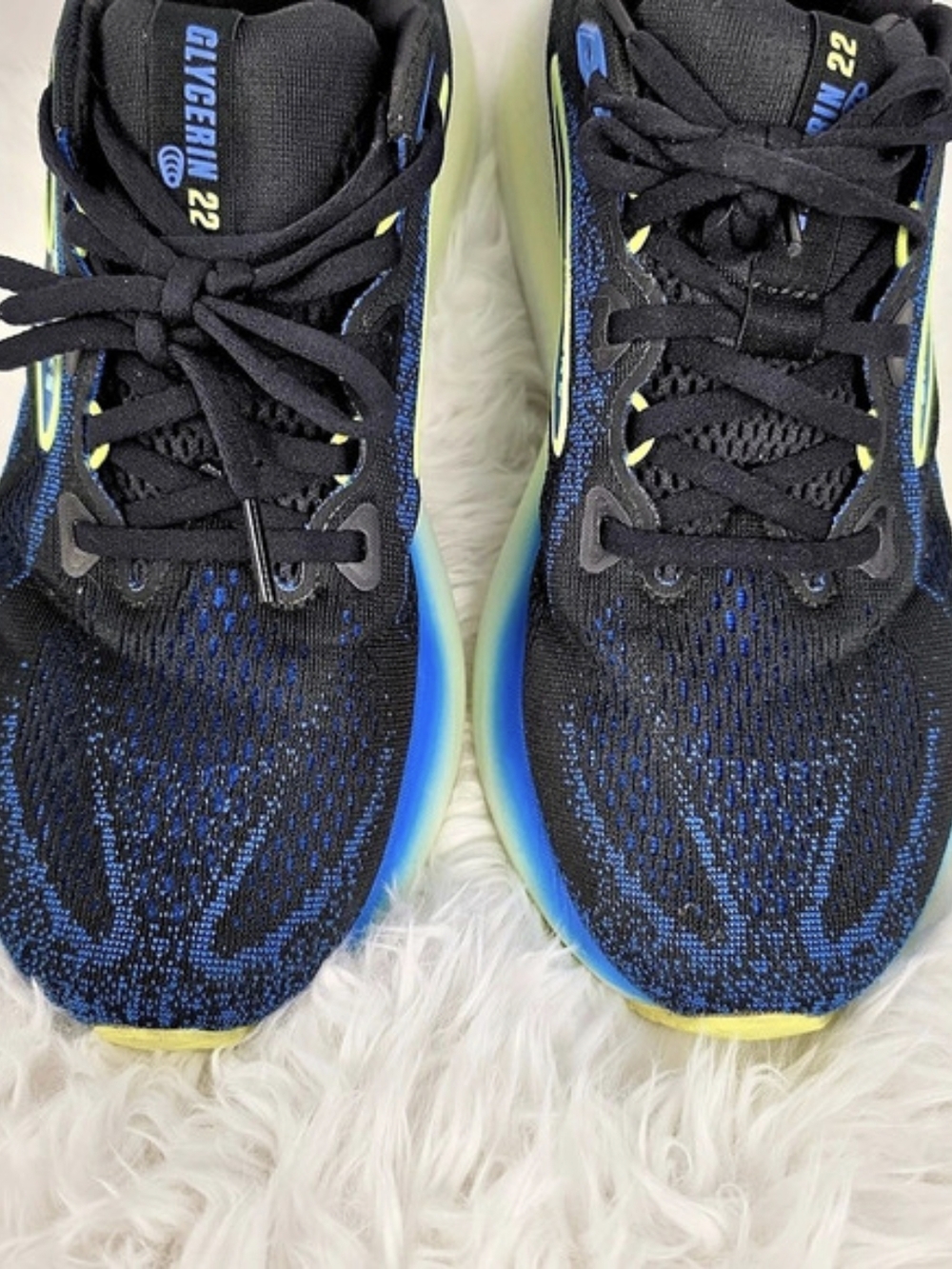 Brooks Glycerin 22 Men’s 8.5 D Black Cobalt Neo Yellow DNA Tuned Running - Picture 2 of 9